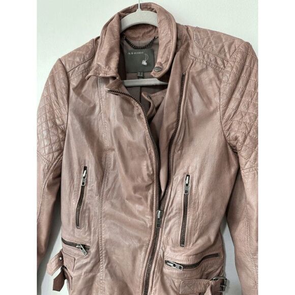 Muubaa Rokel Taupe Leather Biker Jacket Size US 2 - Picture 5 of 16